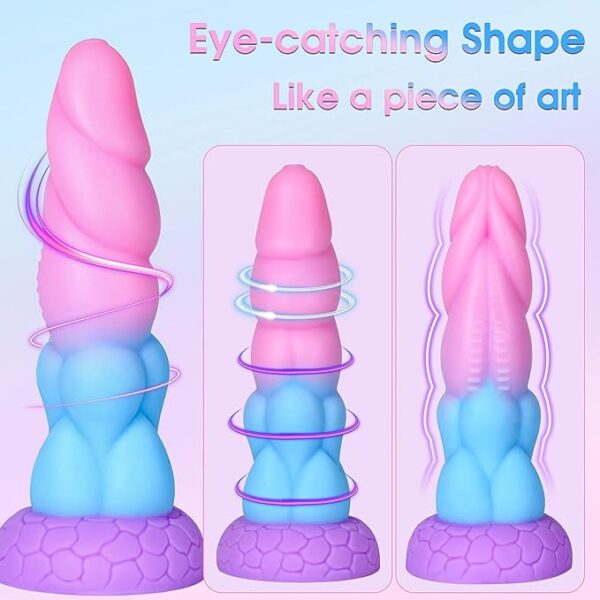 Ribbed Dildo Fantasy Adventure - Unikorn-inspired Silicone Dildo with Suction Cup, 8.5 inch Sensual Delight for All Genders in Bad Tanwen Purple